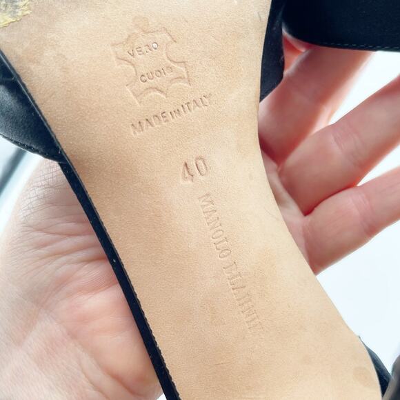 Manolo Blahnik Black Satin Sedaraby Crystal Detail D'Orsay Peep Toe Heels IT 40 - Picture 12 of 13